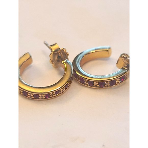 DAINTY AVON EARRINGS GOLD TONE WITH RED STONES - Picture 3 of 5